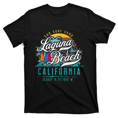 Laguna Beach California Retro Sun Sand Surf Palm Trees T-Shirt