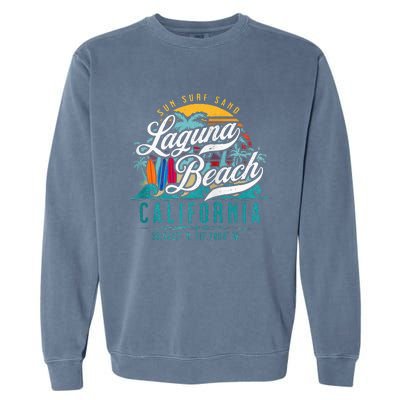 Laguna Beach California Retro Sun Sand Surf Palm Trees Garment-Dyed Sweatshirt