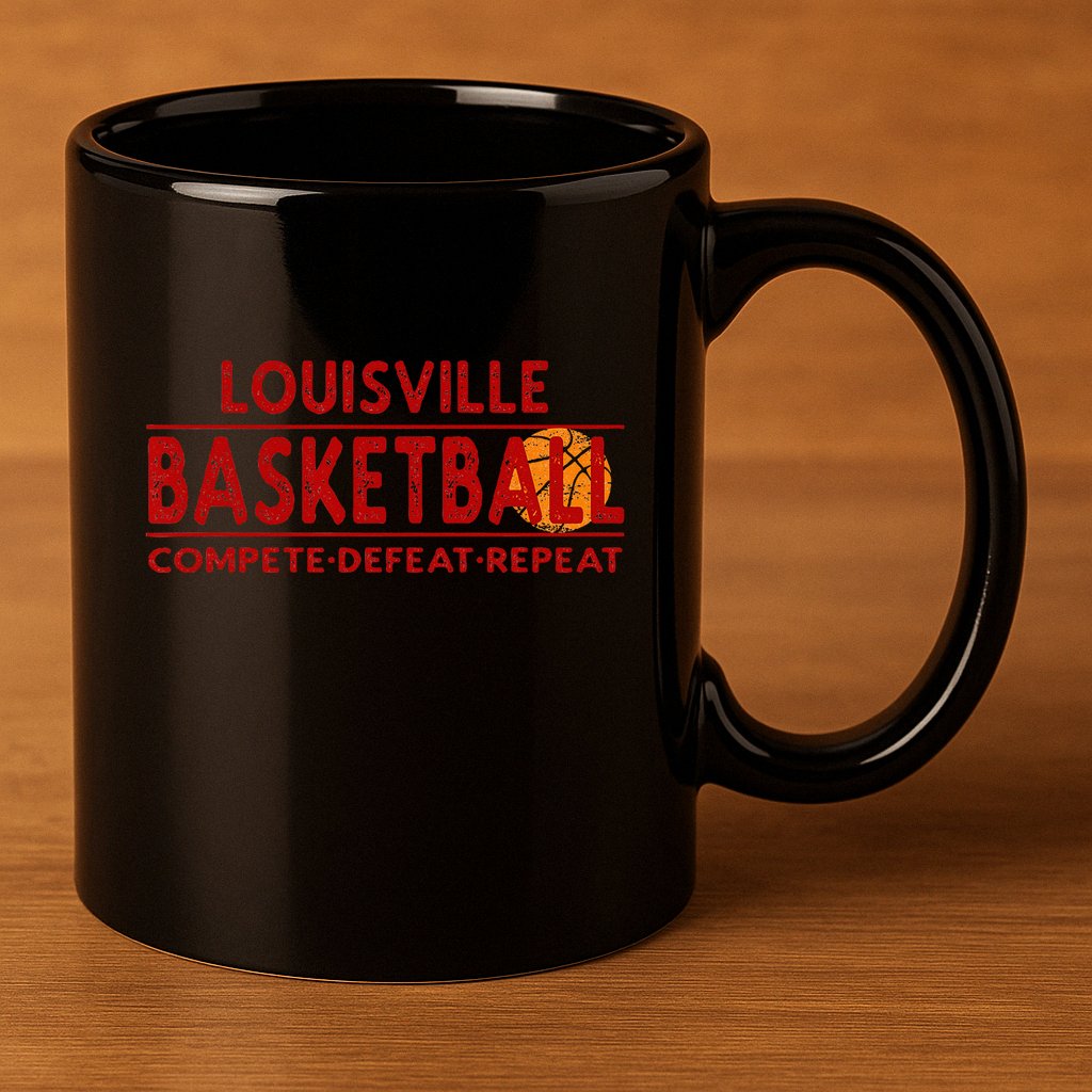 Louisville Basketball Compete Defeat Repeat 11oz C Handle Ceramic Mug