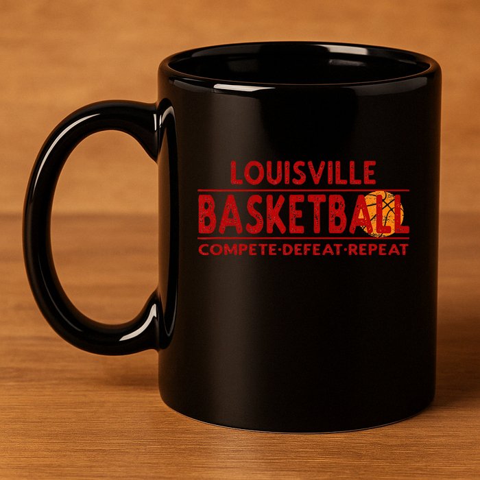 Louisville Basketball Compete Defeat Repeat 11oz C Handle Ceramic Mug