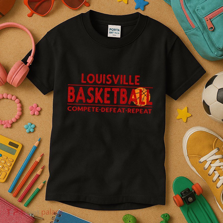 Louisville Basketball Compete Defeat Repeat Kids T-Shirt