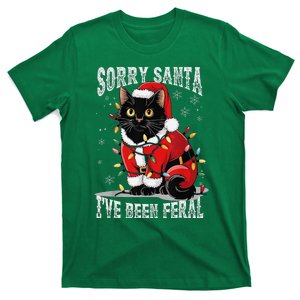 Light Black Cat Christmas Funny Sorry Santa IVe Been Feral T-Shirt