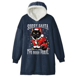 Light Black Cat Christmas Funny Sorry Santa IVe Been Feral Hooded Wearable Blanket