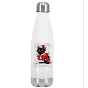 Light Black Cat Christmas Funny Sorry Santa IVe Been Feral Stainless Steel Insulated Water Bottle