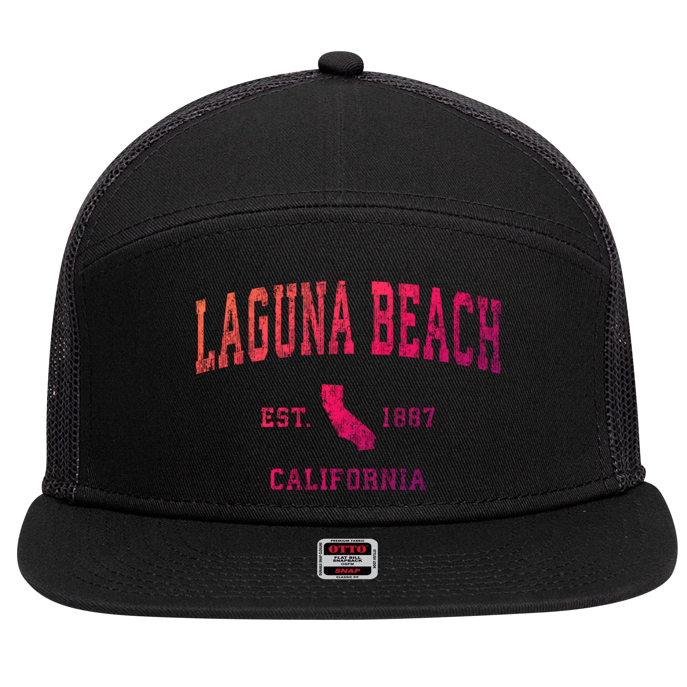 Laguna Beach California Ca Vintage Athletic Sports Design Funny Gift 7 Panel Mesh Trucker Snapback Hat