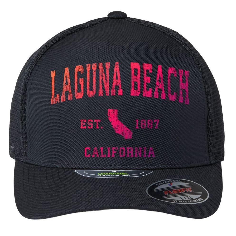 Laguna Beach California Ca Vintage Athletic Sports Design Funny Gift Flexfit Unipanel Trucker Cap