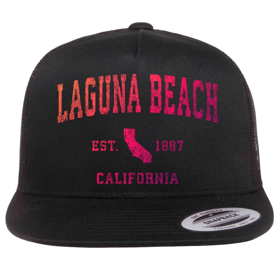 Laguna Beach California Ca Vintage Athletic Sports Design Funny Gift Flat Bill Trucker Hat