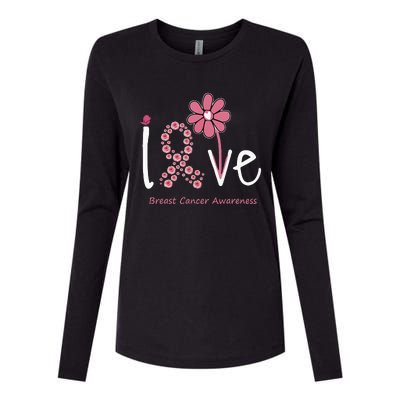 Love Breast Cancer Pink Ribbon Floral Womens Cotton Relaxed Long Sleeve T-Shirt