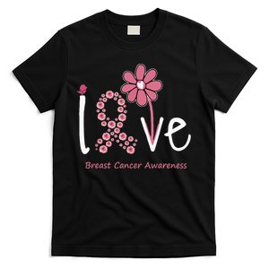 Love Breast Cancer Pink Ribbon Floral T-Shirt