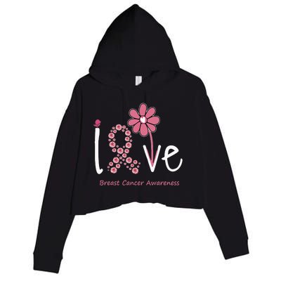 Love Breast Cancer Pink Ribbon Floral Crop Fleece Hoodie