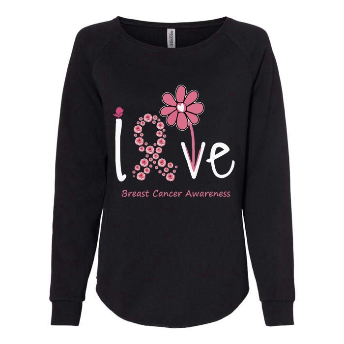 Love Breast Cancer Pink Ribbon Floral Womens California Wash Sweatshirt