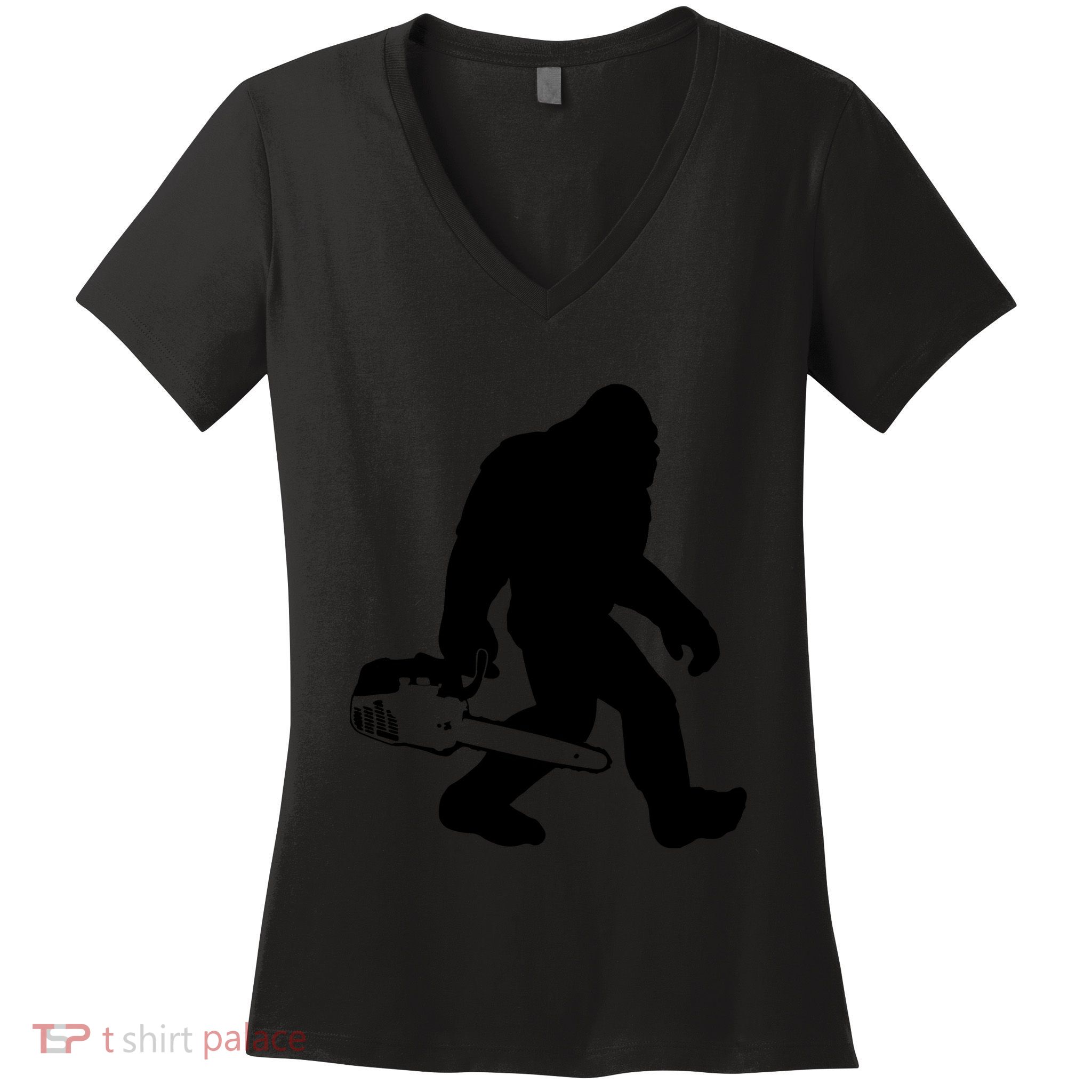 Lumberjack Bigfoot Chainsaw Sasquatch Logger Funny Women's V-Neck T-Shirt