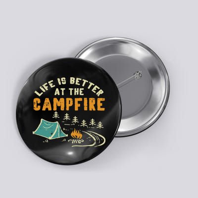 Life Better Campfire Camping Camper Girl Women Button