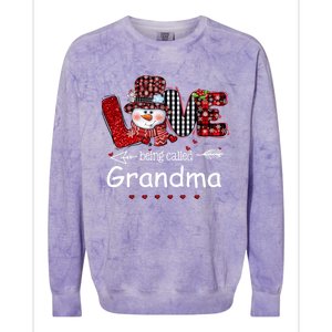 Love being called Grandma Snowman Christmas Red Plaid Xmas Colorblast Crewneck Sweatshirt