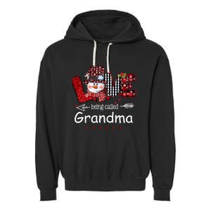 Love being called Grandma Snowman Christmas Red Plaid Xmas Garment-Dyed Fleece Hoodie