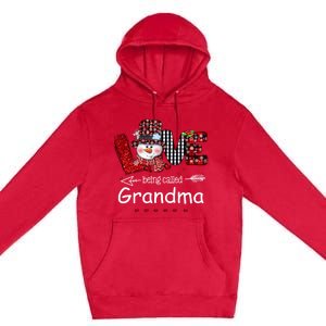 Love being called Grandma Snowman Christmas Red Plaid Xmas Premium Pullover Hoodie