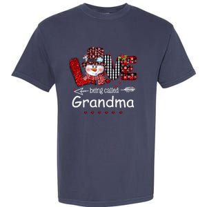 Love being called Grandma Snowman Christmas Red Plaid Xmas Garment-Dyed Heavyweight T-Shirt