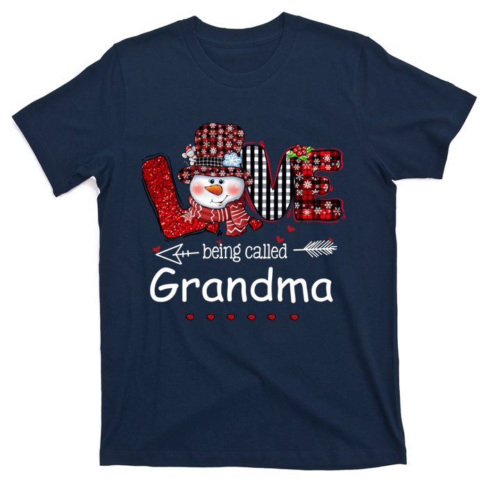 Love being called Grandma Snowman Christmas Red Plaid Xmas T-Shirt