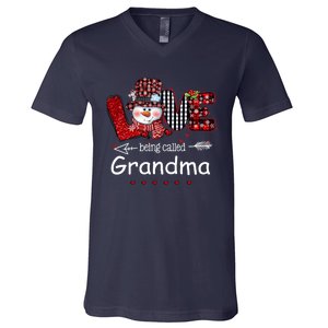 Love being called Grandma Snowman Christmas Red Plaid Xmas V-Neck T-Shirt