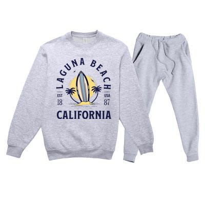 Laguna Beach California Surf Summer Vacation Vintage Premium Crewneck Sweatsuit Set