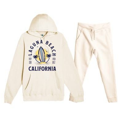 Laguna Beach California Surf Summer Vacation Vintage Premium Hooded Sweatsuit Set