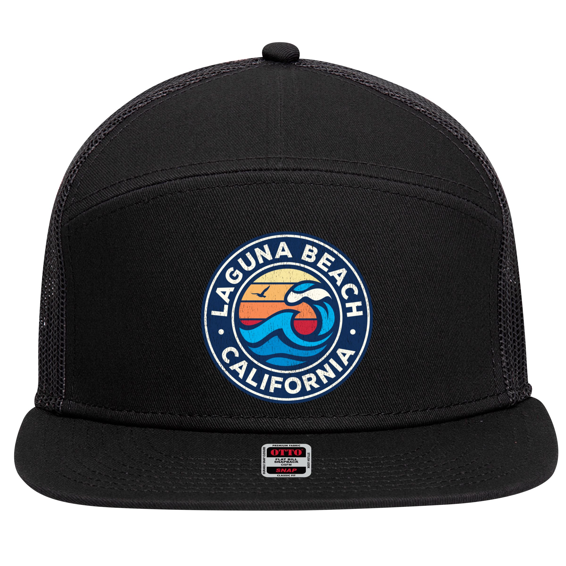Laguna Beach California Ca Vintage Nautical Waves Design 7 Panel Mesh Trucker Snapback Hat