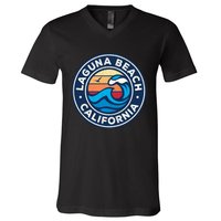 Laguna Beach California Ca Vintage Nautical Waves Design V-Neck T-Shirt