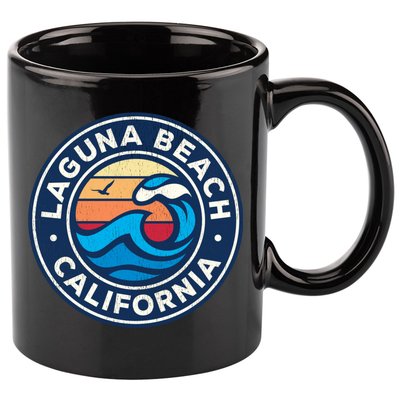 Laguna Beach California Ca Vintage Nautical Waves Design 11oz C Handle Ceramic Mug