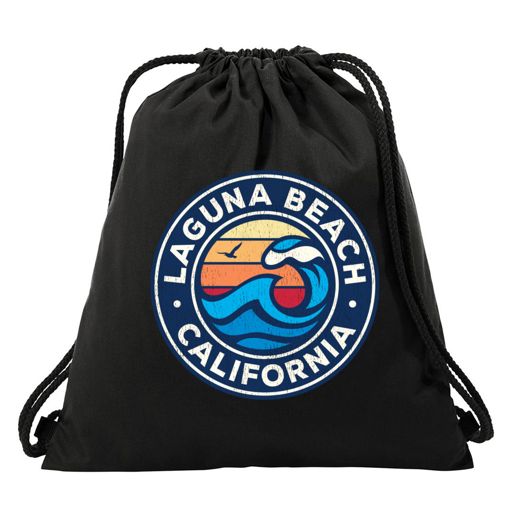 Laguna Beach California Ca Vintage Nautical Waves Design Drawstring Bag
