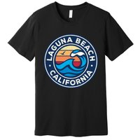 Laguna Beach California Ca Vintage Nautical Waves Design Premium T-Shirt