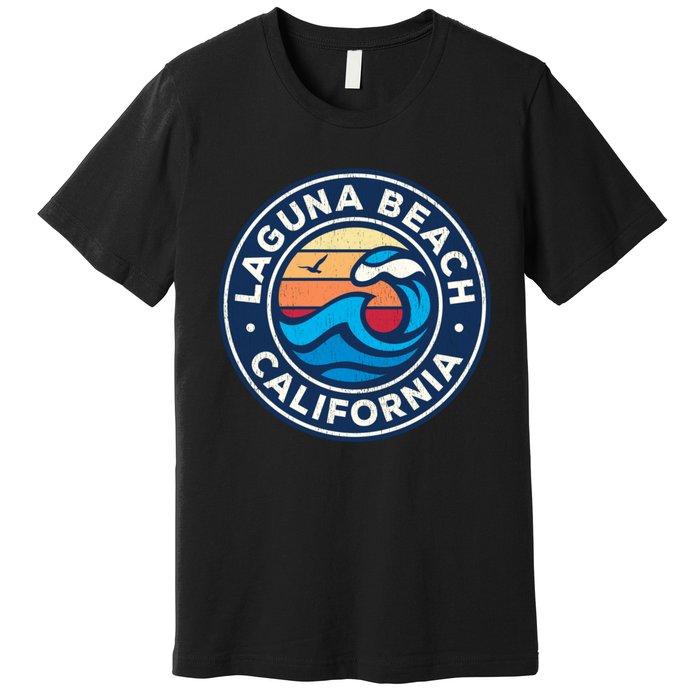 Laguna Beach California Ca Vintage Nautical Waves Design Premium T-Shirt