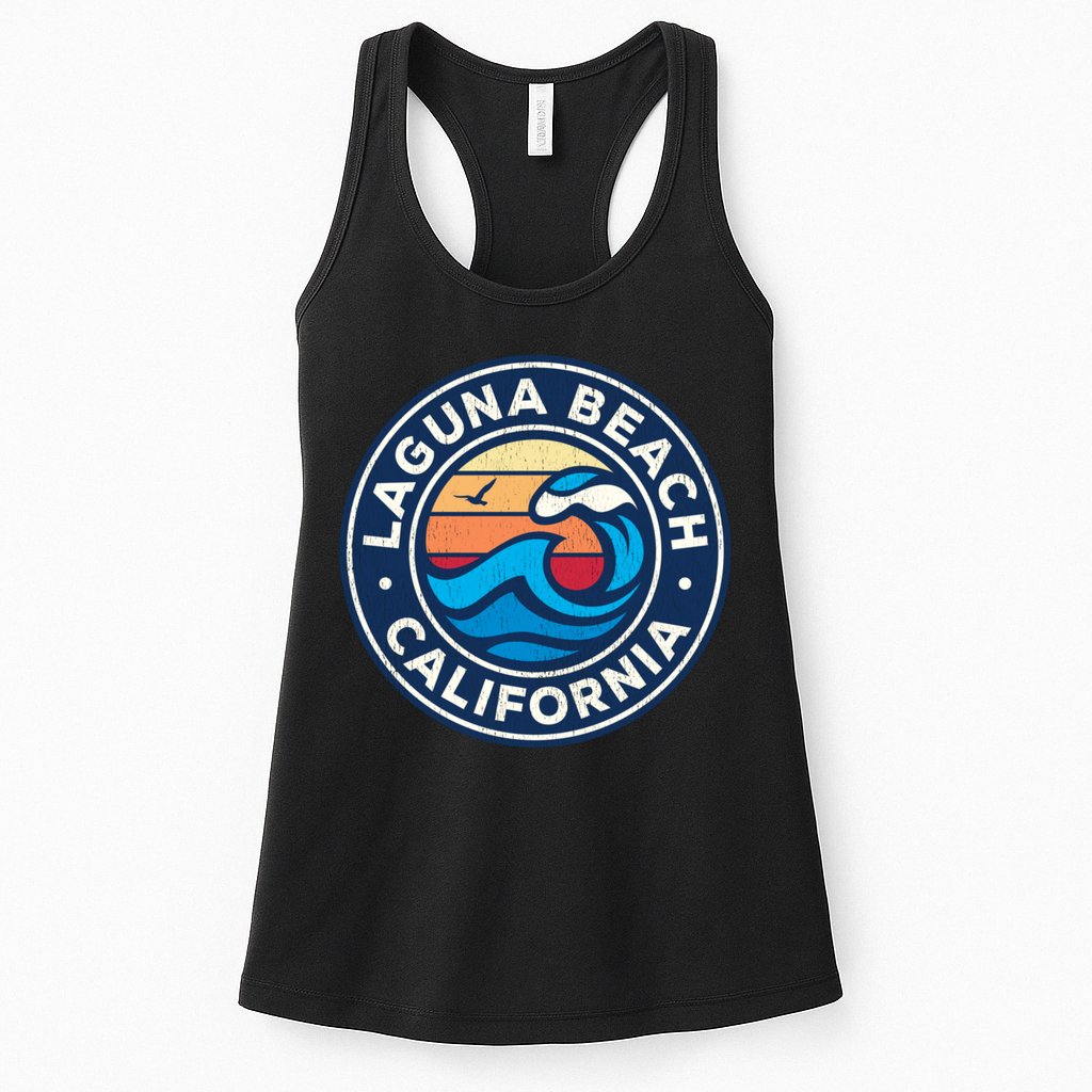 Laguna Beach California Ca Vintage Nautical Waves Design Womens Tank Top