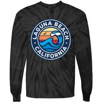 Laguna Beach California Ca Vintage Nautical Waves Design Tie-Dye Long Sleeve Shirt