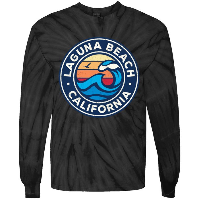 Laguna Beach California Ca Vintage Nautical Waves Design Tie-Dye Long Sleeve Shirt