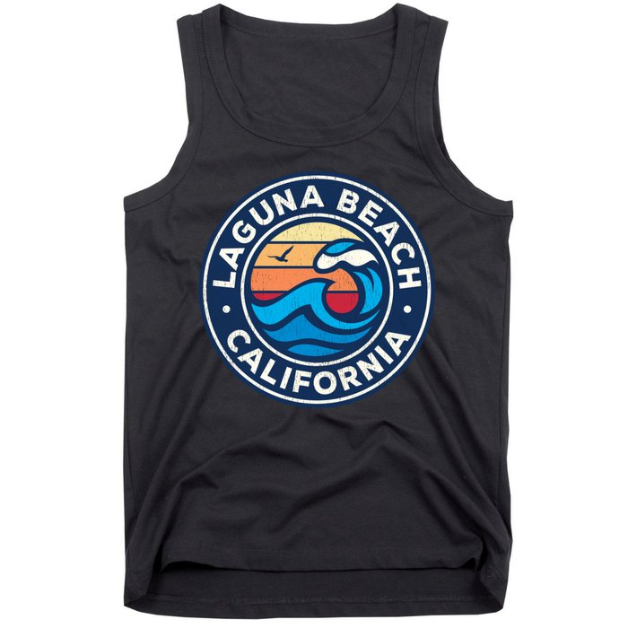 Laguna Beach California Ca Vintage Nautical Waves Design Tank Top