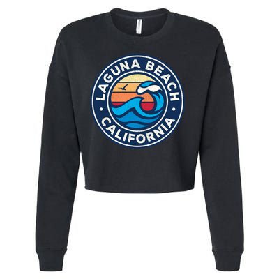 Laguna Beach California Ca Vintage Nautical Waves Design Cropped Pullover Crew
