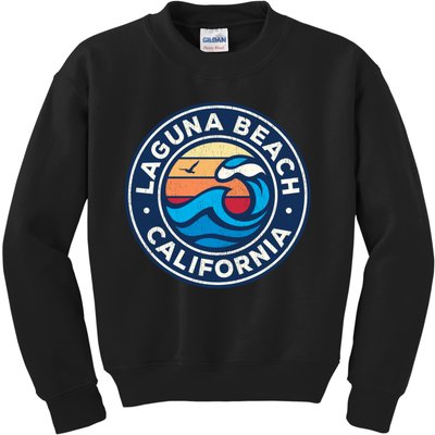 Laguna Beach California Ca Vintage Nautical Waves Design Kids Sweatshirt