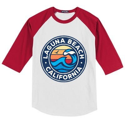 Laguna Beach California Ca Vintage Nautical Waves Design Kids Colorblock Raglan Jersey