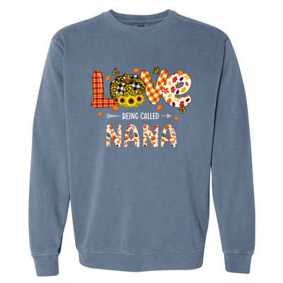 Love Being Called Nana Leopard Plaid Pumpkin Thanksgiving Gift Garment-Dyed Sweatshirt