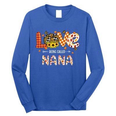 Love Being Called Nana Leopard Plaid Pumpkin Thanksgiving Gift Long Sleeve Shirt