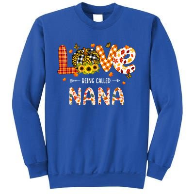 Love Being Called Nana Leopard Plaid Pumpkin Thanksgiving Gift Sweatshirt