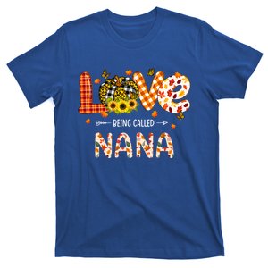 Love Being Called Nana Leopard Plaid Pumpkin Thanksgiving Gift T-Shirt