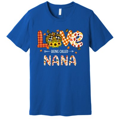 Love Being Called Nana Leopard Plaid Pumpkin Thanksgiving Gift Premium T-Shirt