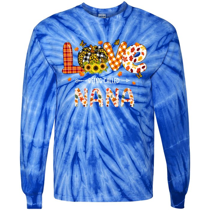 Love Being Called Nana Leopard Plaid Pumpkin Thanksgiving Gift Tie-Dye Long Sleeve Shirt