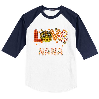 Love Being Called Nana Leopard Plaid Pumpkin Thanksgiving Gift Baseball Sleeve Shirt