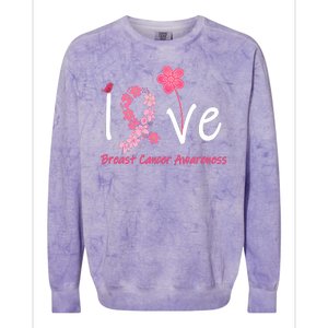 Love Breast Cancer Awareness Flower Ribbon Colorblast Crewneck Sweatshirt