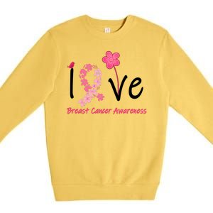 Love Breast Cancer Awareness Flower Ribbon Premium Crewneck Sweatshirt