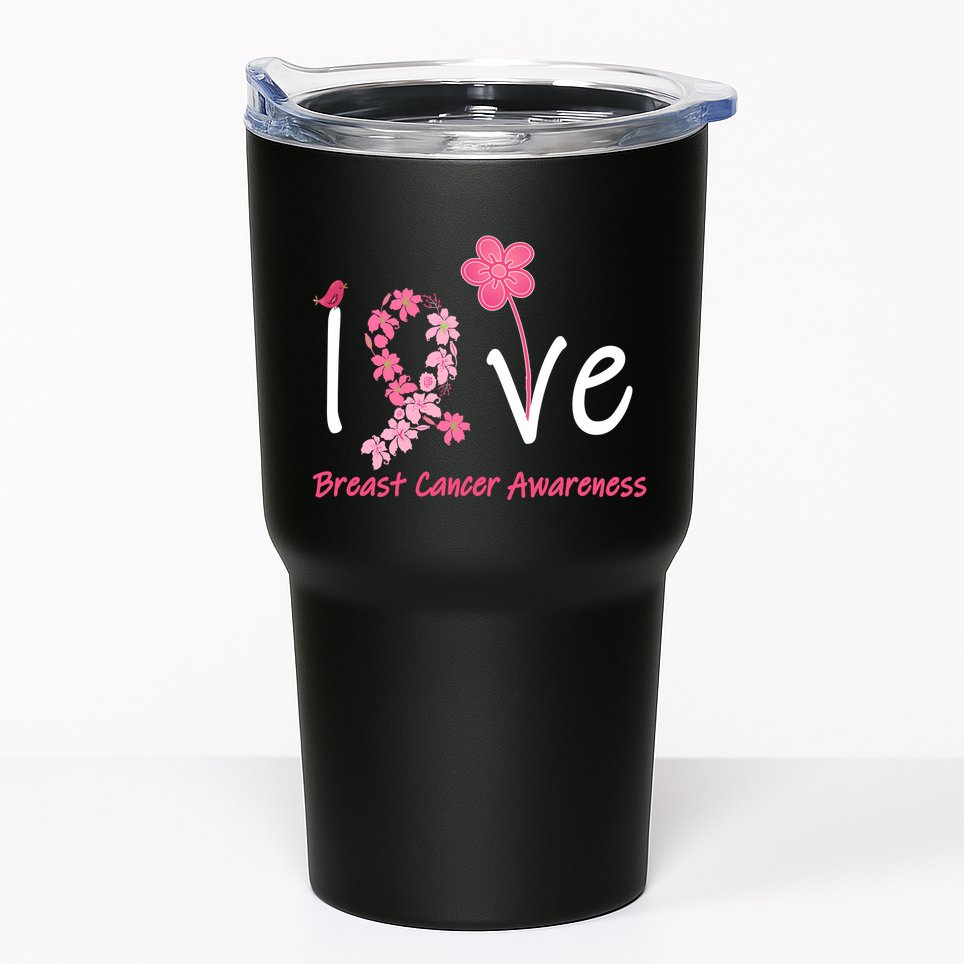 Love Breast Cancer Awareness Flower Ribbon Tumbler
