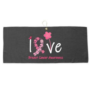 Love Breast Cancer Awareness Flower Ribbon Large Microfiber Waffle Golf Towel