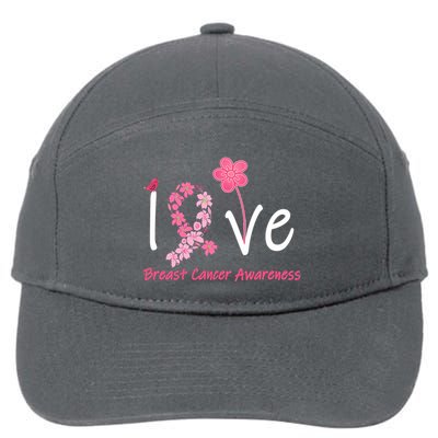 Love Breast Cancer Awareness Flower Ribbon 7-Panel Snapback Hat